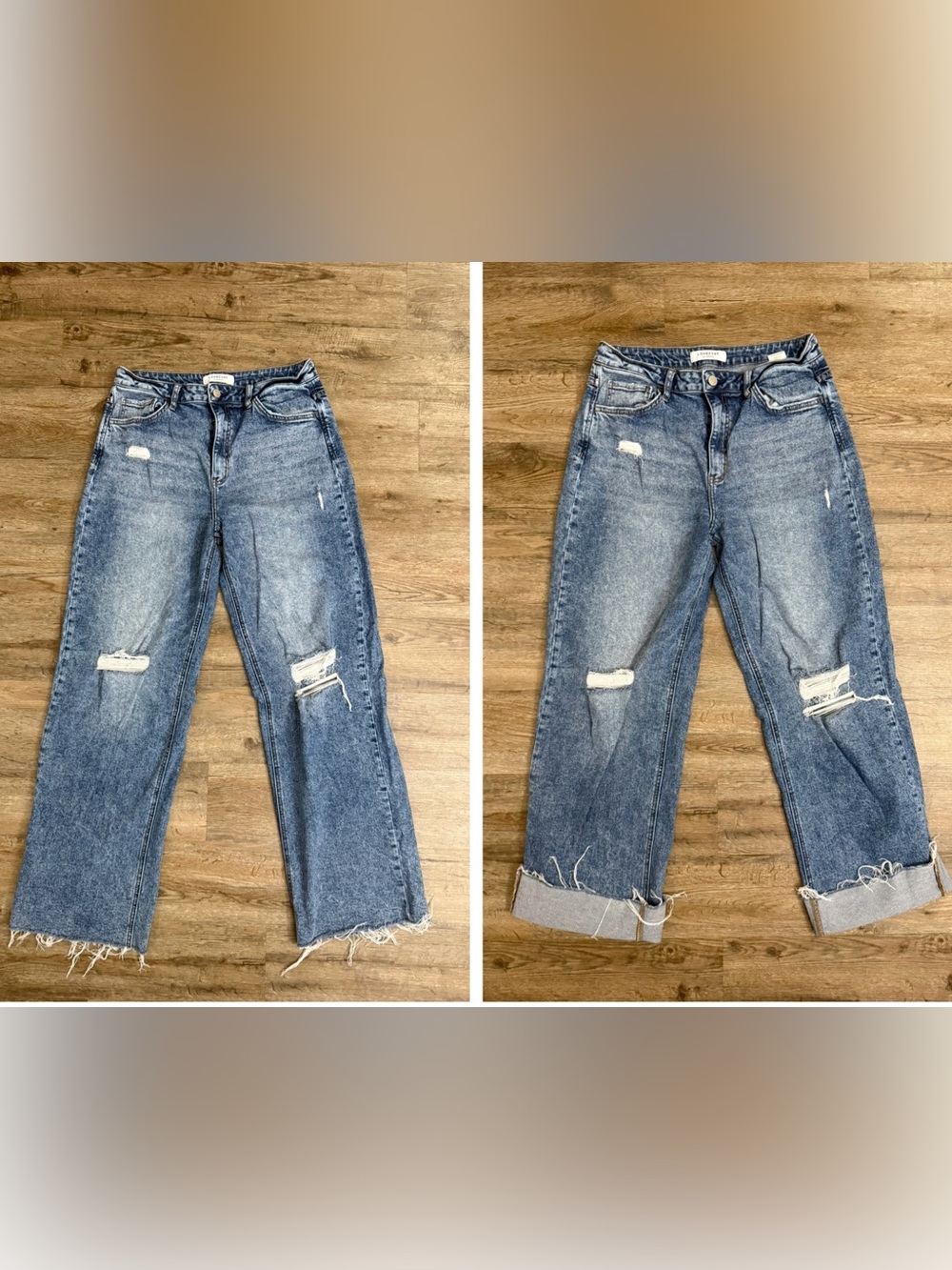 Lovervet • Distressed Raw Hem Wide Leg Jeans